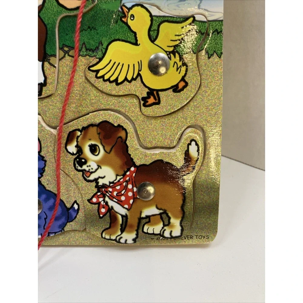 Wooden Farm Animals Chunky 12 Piece Wooden Toddler Puzzle 2005 Forever Toys 11.5